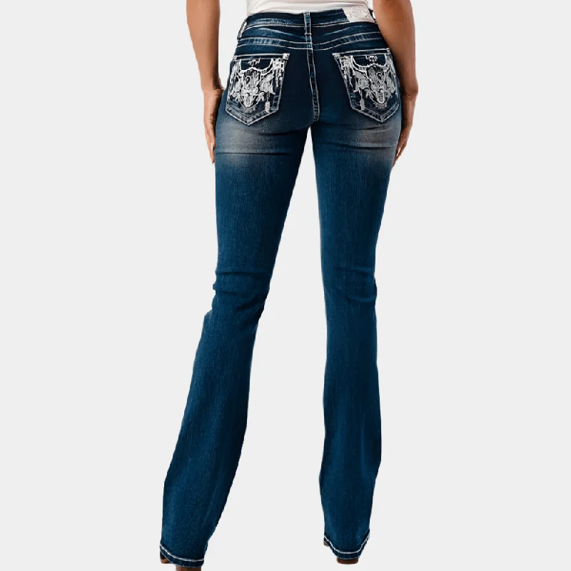 Slightly Flared Design Grace In La Heavy Bull Stitching Easy Fit Bootcut Jeans