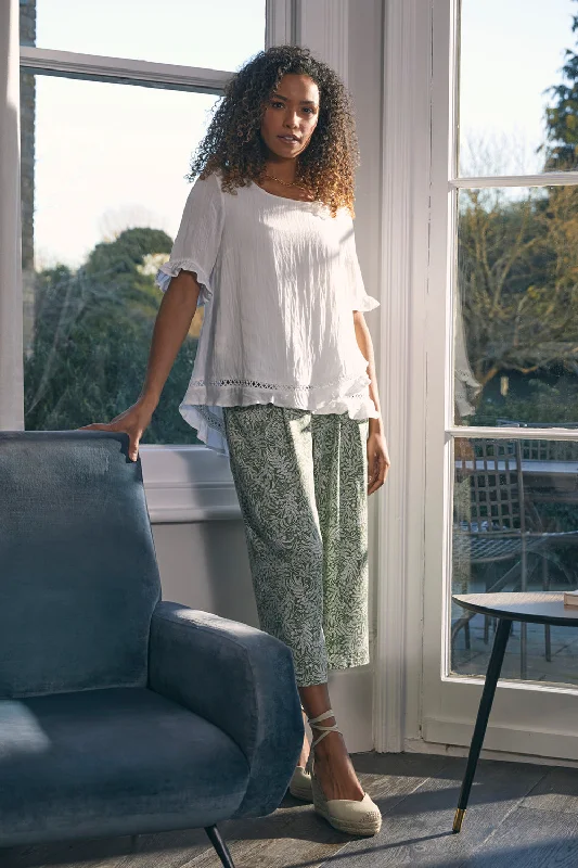 Comfortable Sweaters Leaf Print Pleat-Front Wide Leg Culottes