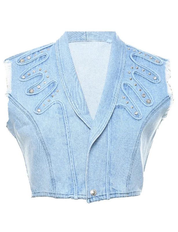 Trendy Wear Studded Denim Jacket Vest - M