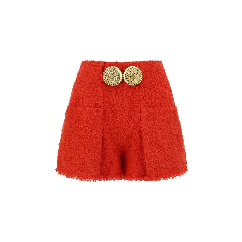High-quality Fabrics Balmain 2 Pkts Btn Escargot Belted Tweed Women's Shorts