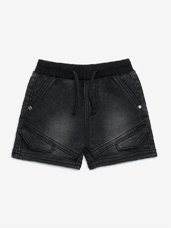 Breezy Style HOP Baby Black Faded Denim Mid-Rise Shorts