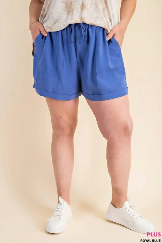Urban Style Linen Short In Royal Blue