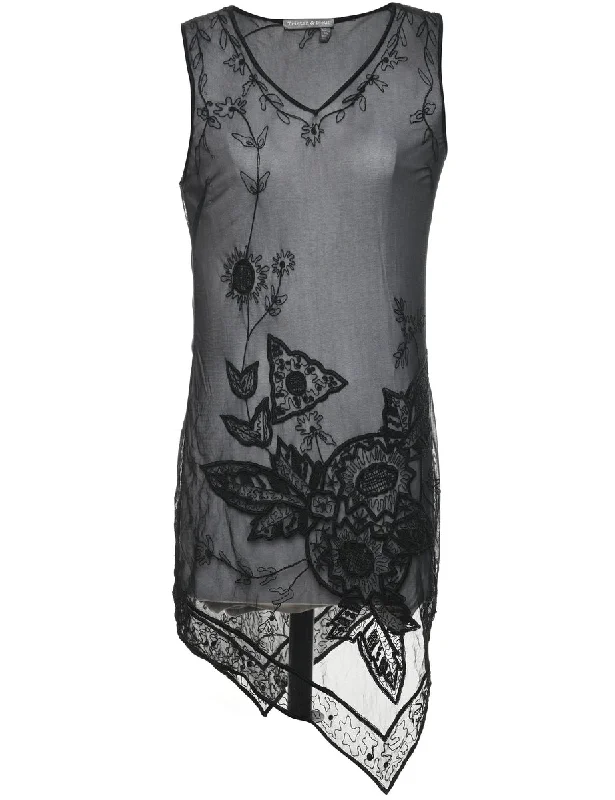 Casual Wear Sheer Black 1990s Sheer Slip - S