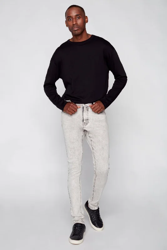 Soft Fabrics 5 Pocket Slim Fit Jeans - Light Grey Acid Wash