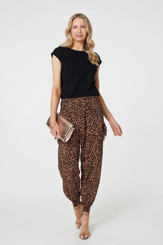 New Design Animal Print Tassel Pocket Harem Pants