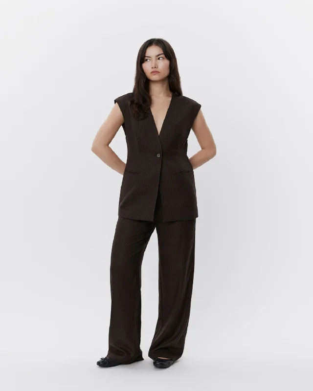 Noble Temperament OLIVESW TROUSERS - Brown Striped