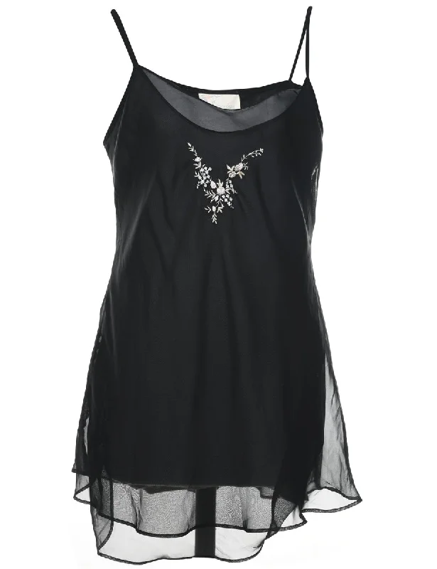 Stylish Comfort Sheer Black & White Embroidered Slip Dress - L