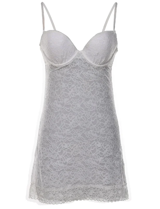 Casual Fit White Lace Sheer Babydoll - M