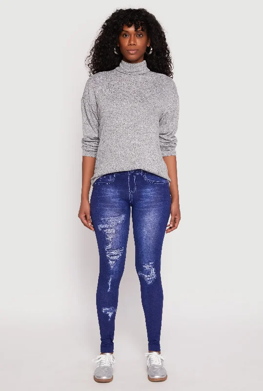 Luxury Customization Distressed Denim Print Jeggings