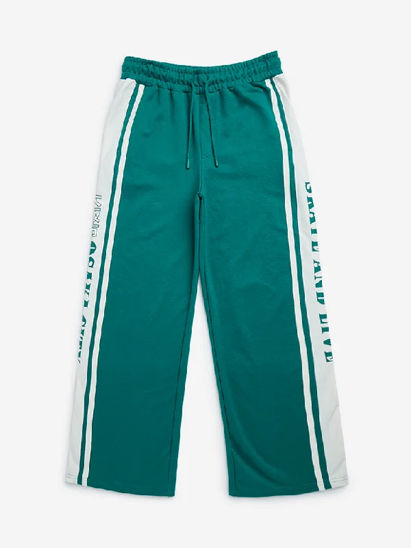 Chic Outfits Y&F Kids Green Mid-Rise Cotton-Blend Track Pants
