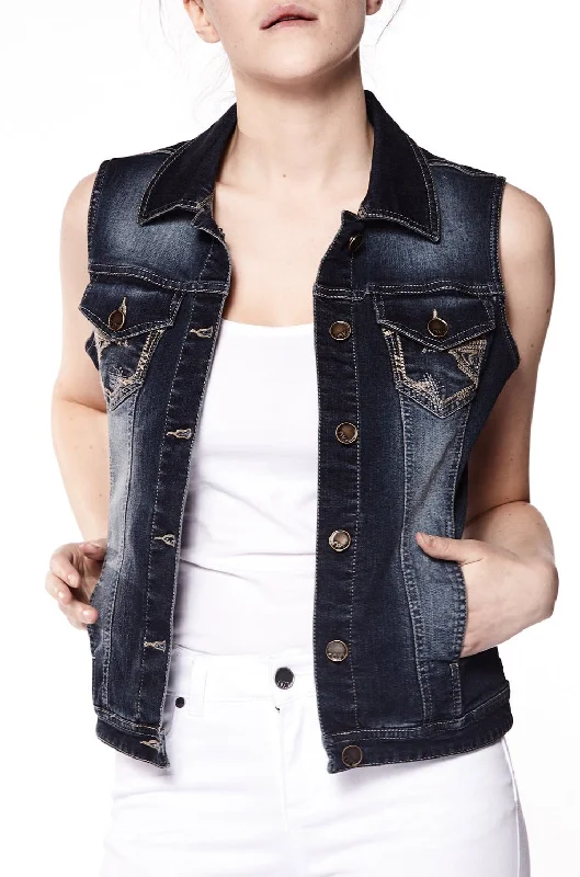 Advanced Design MANDY - Ladies Denim Vest - Dark Indigo Rinse