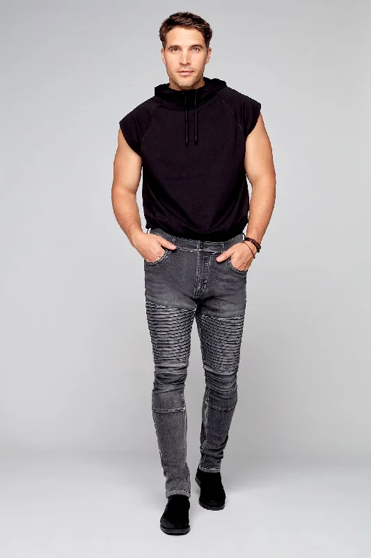 Elegant And Noble Deluxe 5 Pocket Slim Fit Pintuck Jeans - Dark Grey Wash