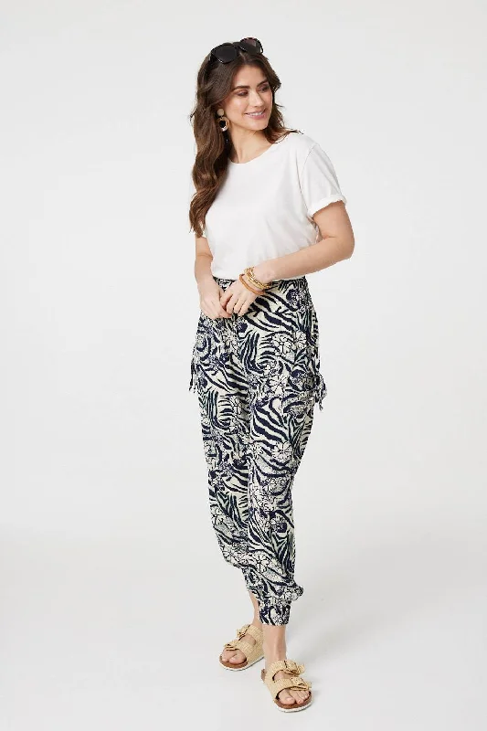 Chic Relaxation Floral Animal Print Harem Trousers
