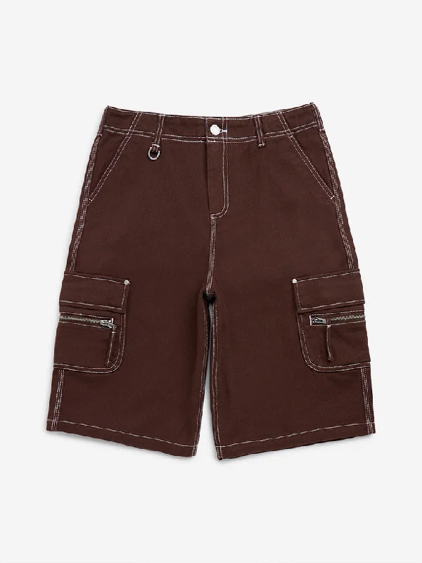 Effortless Elegance Y&F Kids Brown Mid-Rise Denim Shorts
