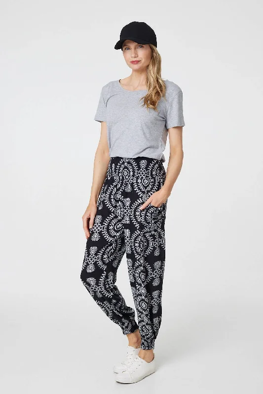 Comfortable Jackets Printed Smocked Waist Harem Pants