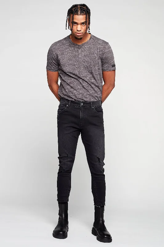 French Style 5 Pocket Cropped Slim Fit Pants - Vintage Black