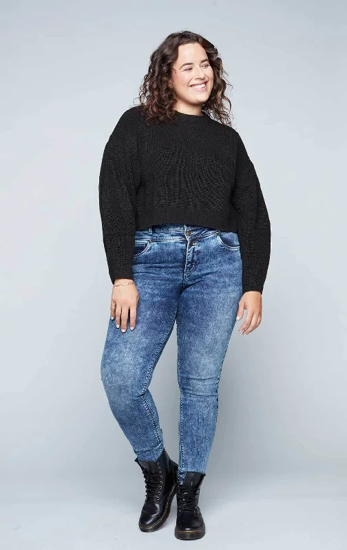 Free And Comfortable MIA - Mid Rise Skinny - Dark Blue Acid Wash