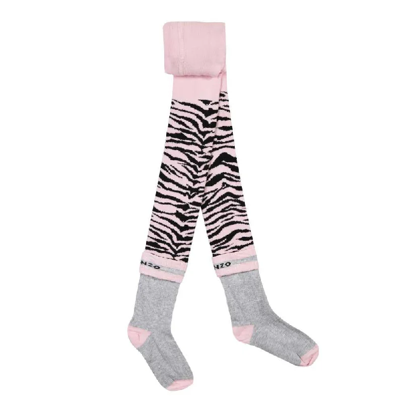 Lace Design Kenzo Kids Girls Grey Tiger Tights in Light Marled Grey