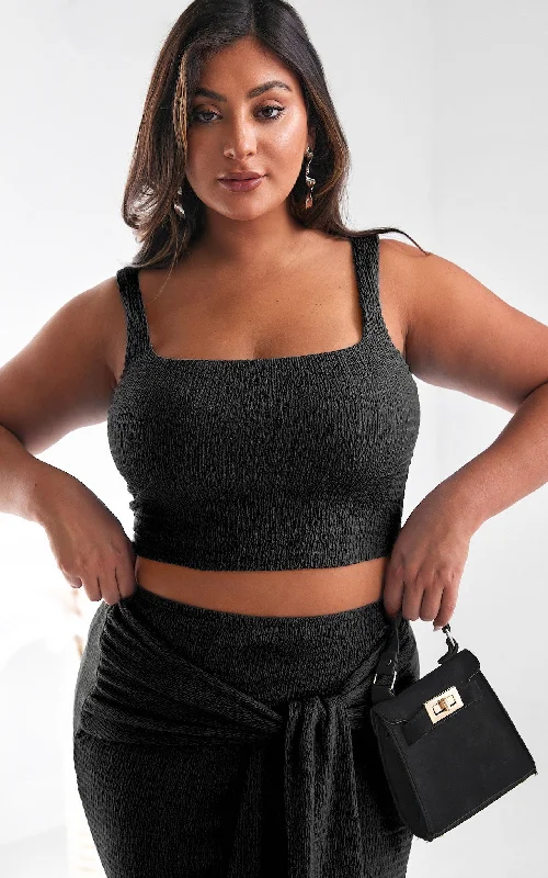 Relaxed Fit Elfea Crop Top - Black Texture