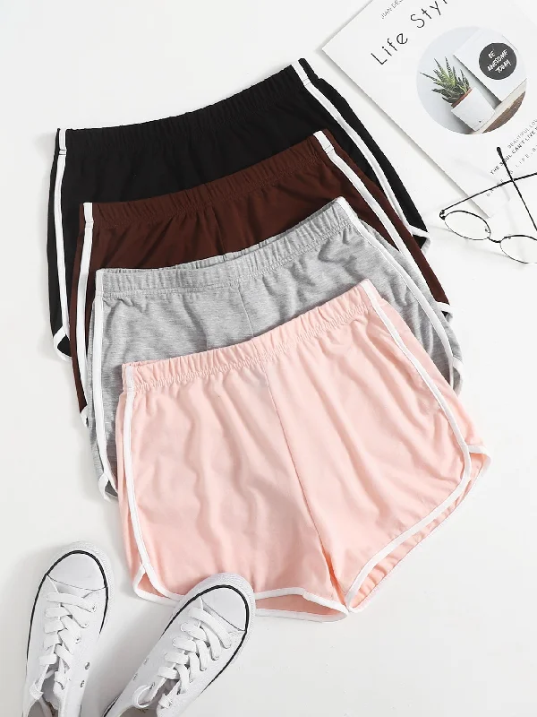 European And American Style Casual Plain Contrast Binding High Waist Women Shorts