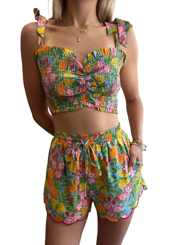 Leisure Sports Sweet Mindset Scalloped Shorts In Summer Garden