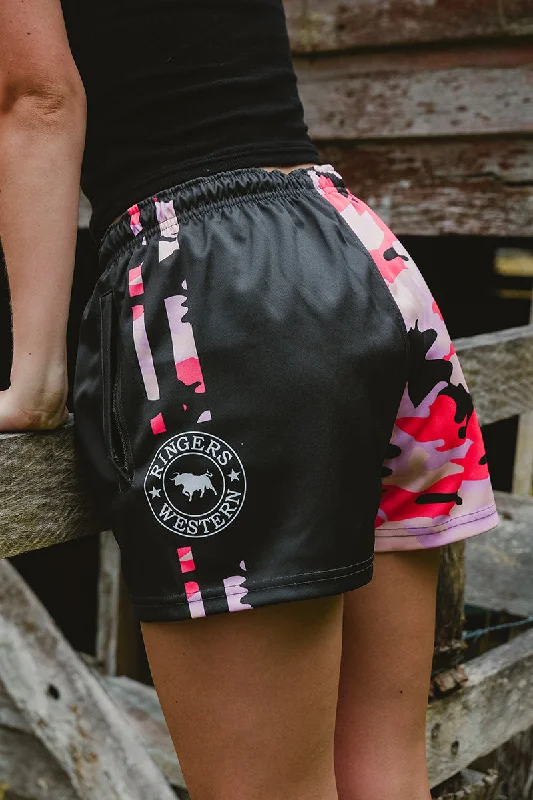 Lazy Style Camo Footy Shorts - Charcoal / Pink Camo