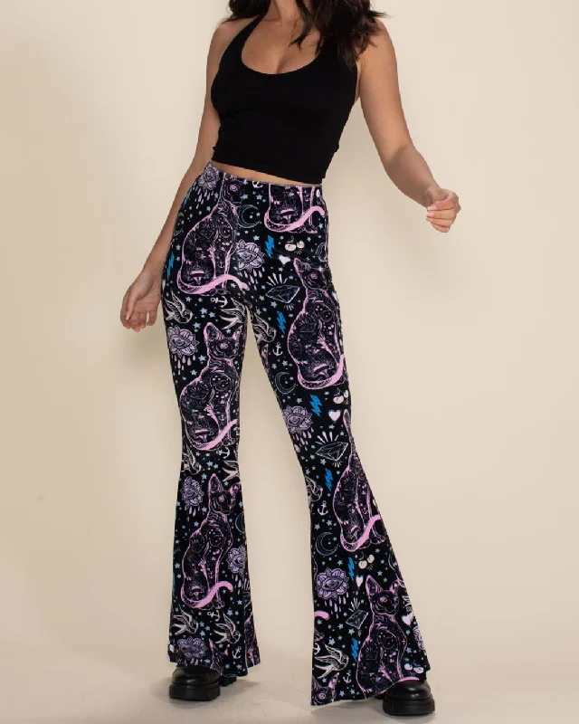 Soft Style Women's Velvet Flare Pant | Black and Pink Sailor Kitty