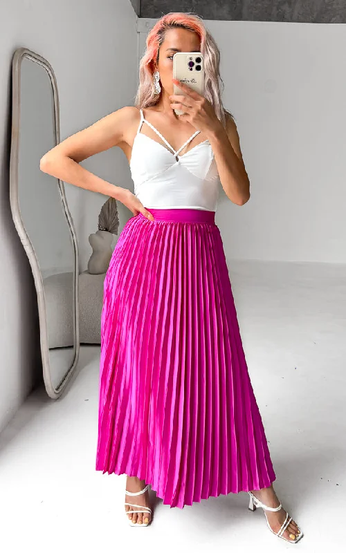 Cozy Footwear Hanna Pleated Maxi Skirt - Fuchsia Pink