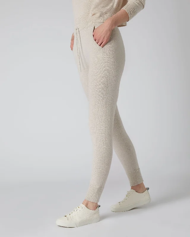 High Street Design Women's Tabitha Plain Cashmere Lounge Trousers Ecru White