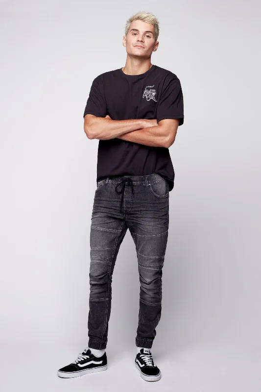 British Style JACKSON - 5 Pocket Moto Pintuck Jogger - Dark Grey Wash