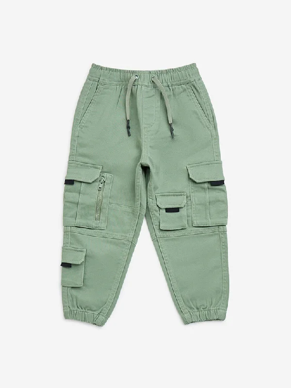 Chic Lounge HOP Kids Sage Cargo-Style Mid-Rise Cotton-Blend Joggers