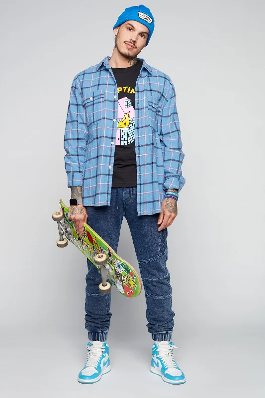 Exclusive Customization HENDRIX - 5 Pocket French Terry  Moto Stitch Jogger - Blue Acid