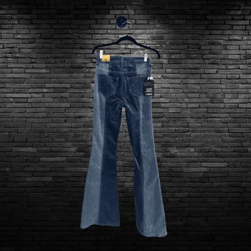 Romantic Temperament Rock & Roll Denim Blue Corduroy Button Flare Jeans
