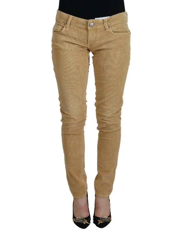 Modern Tailoring Authentic ACHT Skinny Jeans with Low Waist Corduroy Design W26 US Women