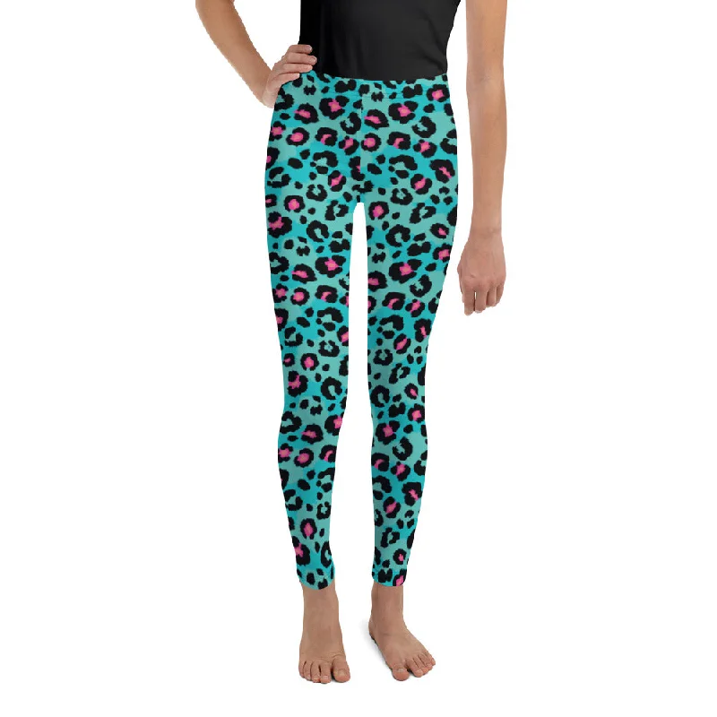 Casual Street Turquoise Leopard Print Youth Leggings