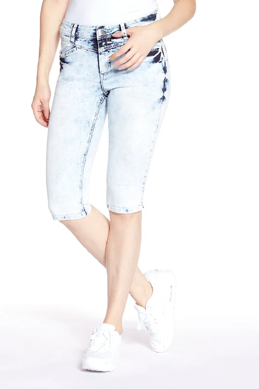 Refreshing Design BECCA - Ladies Denim Capri - Light Indigo Acid Wash
