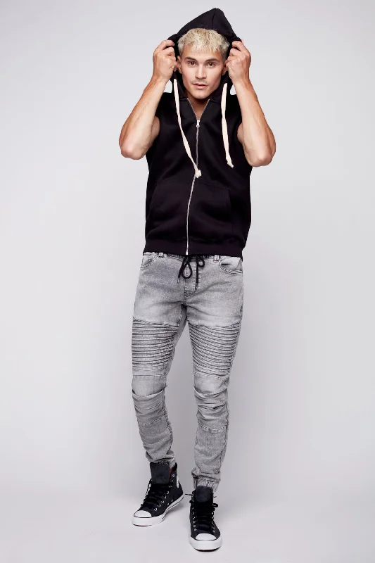 Personal Charm JACKSON - 5 Pocket  Moto Pintuck Jogger - Dark Grey Acid Wash