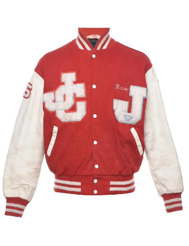 Summer Selection Red Letterman Bomber Jacket - L