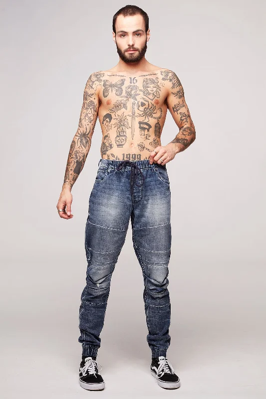 Relaxed Fashion JACKSON - 5 Pocket Moto Pintuck Jogger - Med.Blue