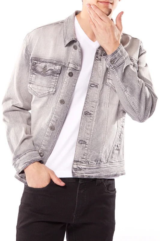 Stylish Ease Slim Fit Classic Trucker Jean Jacket - Light Grey Wash