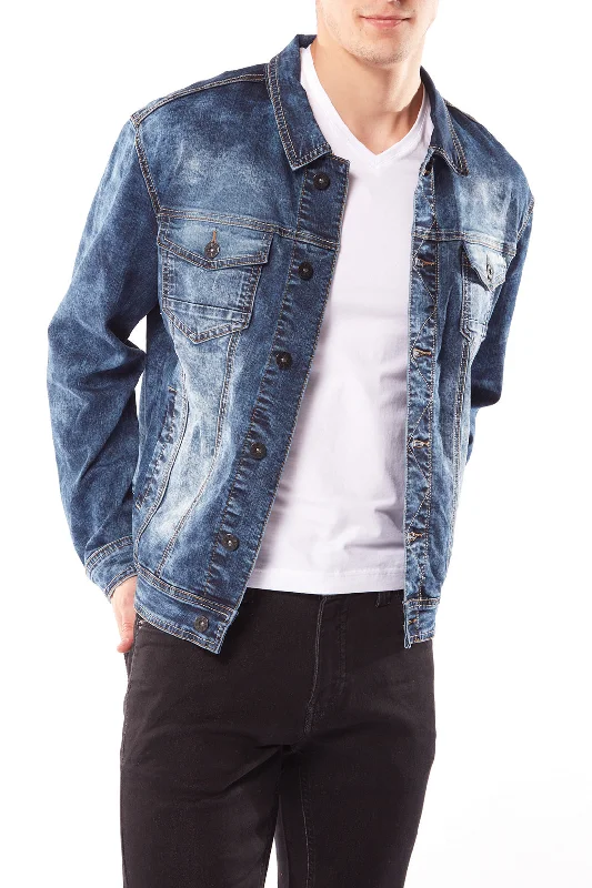 Elegant Wear Slim Fit Classic Trucker Jean Jacket - Dark Blue Acid Wash