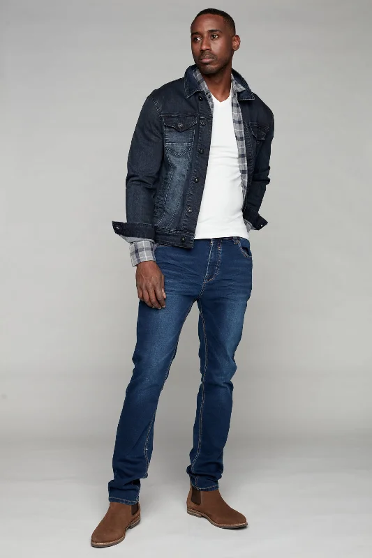 Effortless Dressing Slim Fit Classic Trucker Jean Jacket - Vintage Dark Indigo Rinse