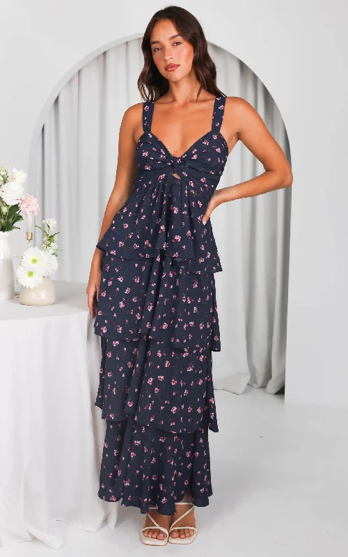 Ethnic Style Cherika Maxi Dress - Charcoal Navy Floral