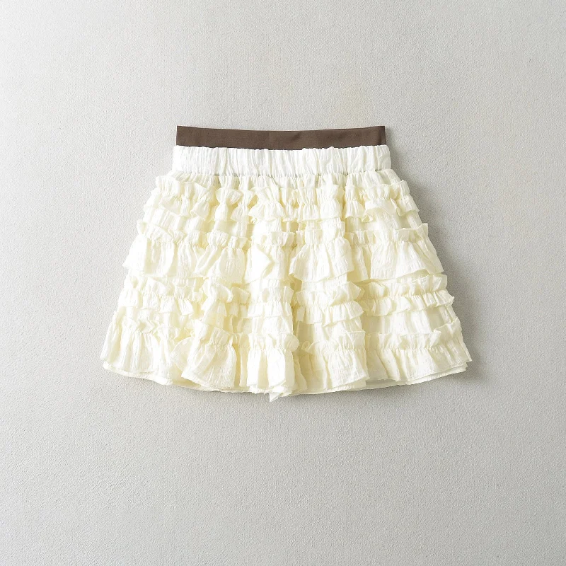 Effortless Outfits New Women's American Cream Stitching Secret Exam Skirt