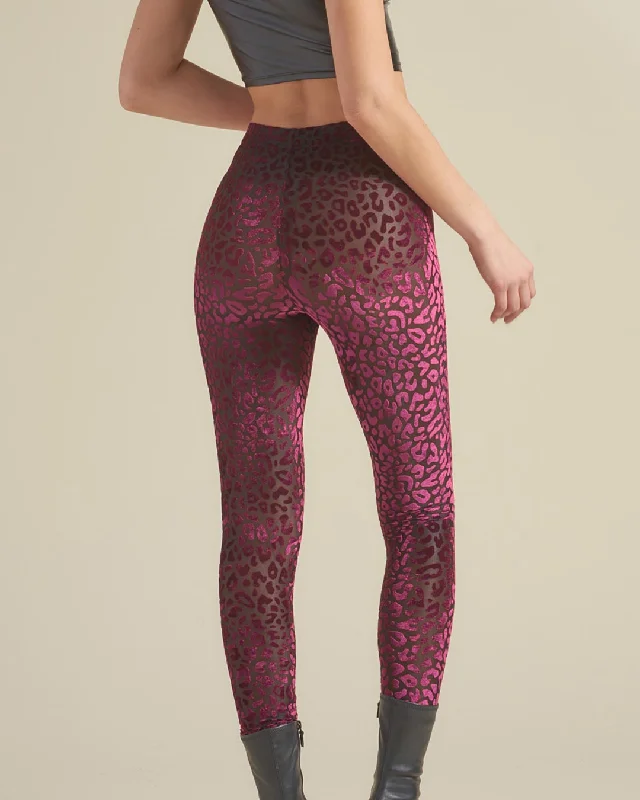 Chic Lounge Women's Velvet Leggings | Red Ruby Leopard