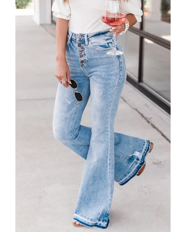 Luxury Temperament Azura Exchange Buttoned Distressed Flared Jeans - 12 US