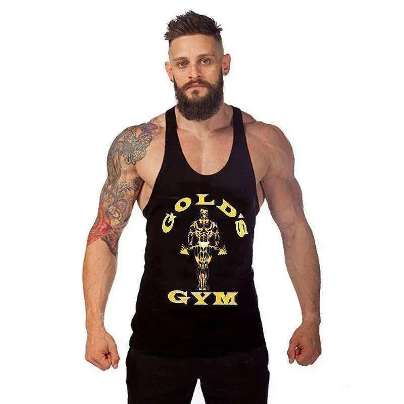 Elegant Temperament Golds Gym Tank Top for Men - 100% Cotton, Aesthetic Style