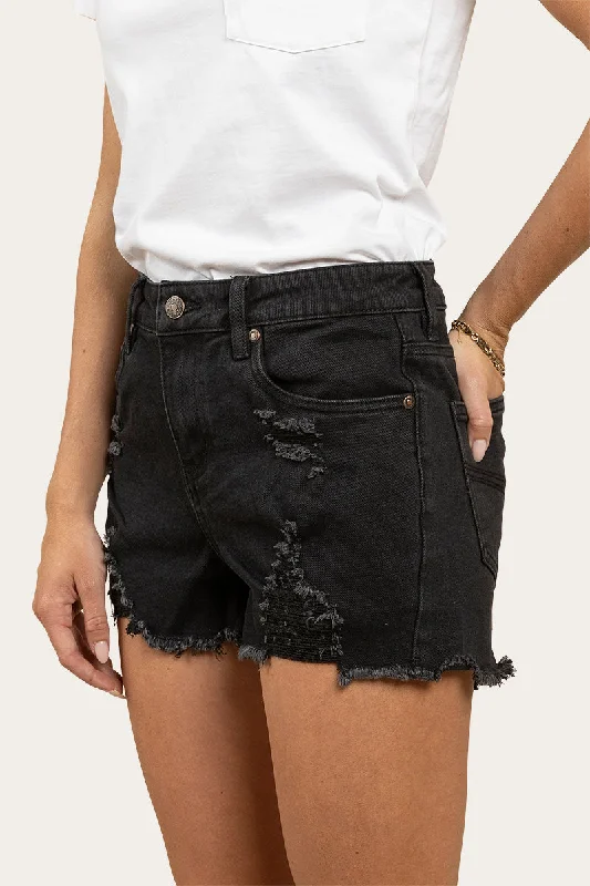 Feminine Charm Jessie Womens Mid Rise Ripped Denim Short - Black