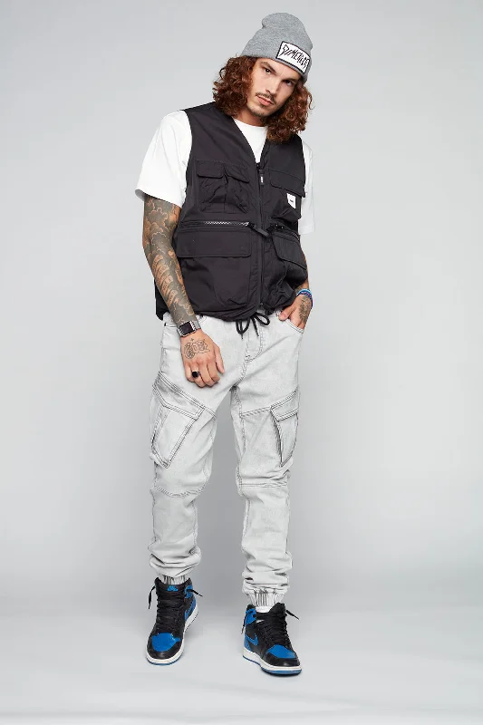 Minimal Style COHEN - 5 Pocket Cargo Jogger - Light Grey Acid Wash