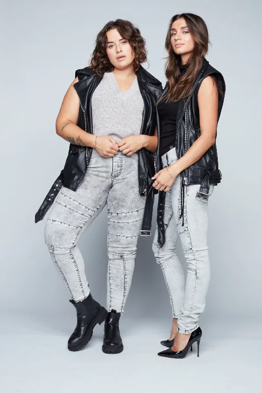 Minimalism OLIVIAX - Pull-On Jeggings - Light Grey Acid Wash